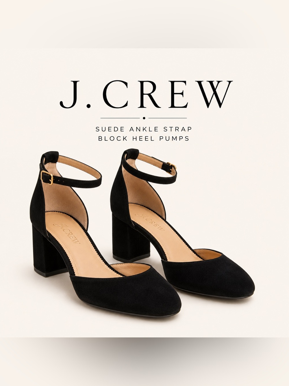 J. Crew Black Suede Ankle-Strap Block Heel Pumps